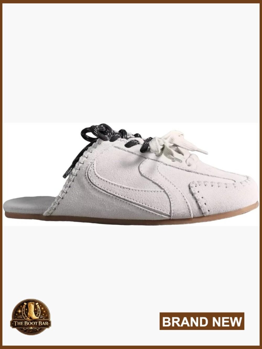 Women Suede Sneaker Mules Slip-On Loafers Lace-Up Detail Cushioned Comfort Flats